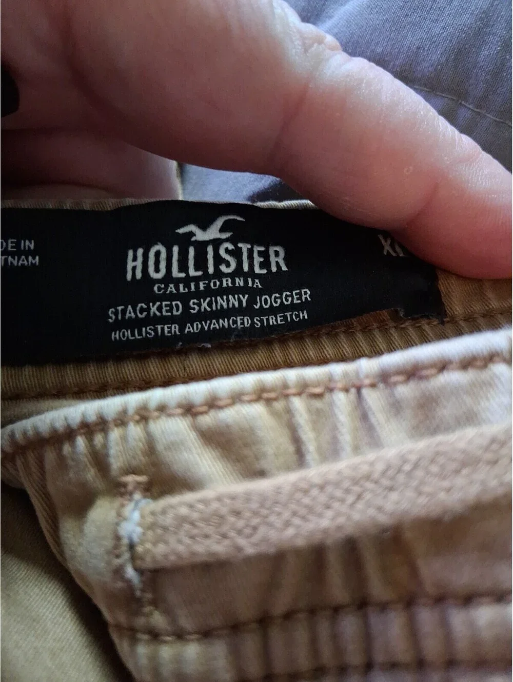 Hollister Stacked Skinny Joggers Men's XL Khaki Tan Drawstring E2
